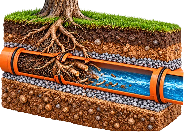 Tree Roots in Drain Pipe Cutaway Illustration